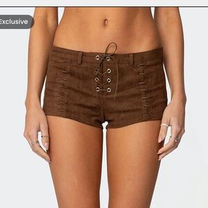 NWT Edikted Brown Suede Micro Shorts XS